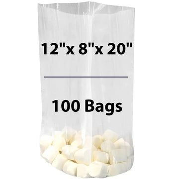 LDPE Clear Gusseted Poly Bags 1.5 mil 12" X 8" X 20" 100 Bags